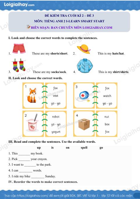 Đề thi học kì 2 Tiếng Anh 2 iLearn Smart Start - Đề số 3